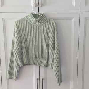 Divided Ribbed Turtleneck Sweater - Light Green